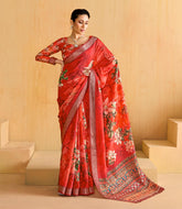 Red Tussar Silk Floral Print Saree